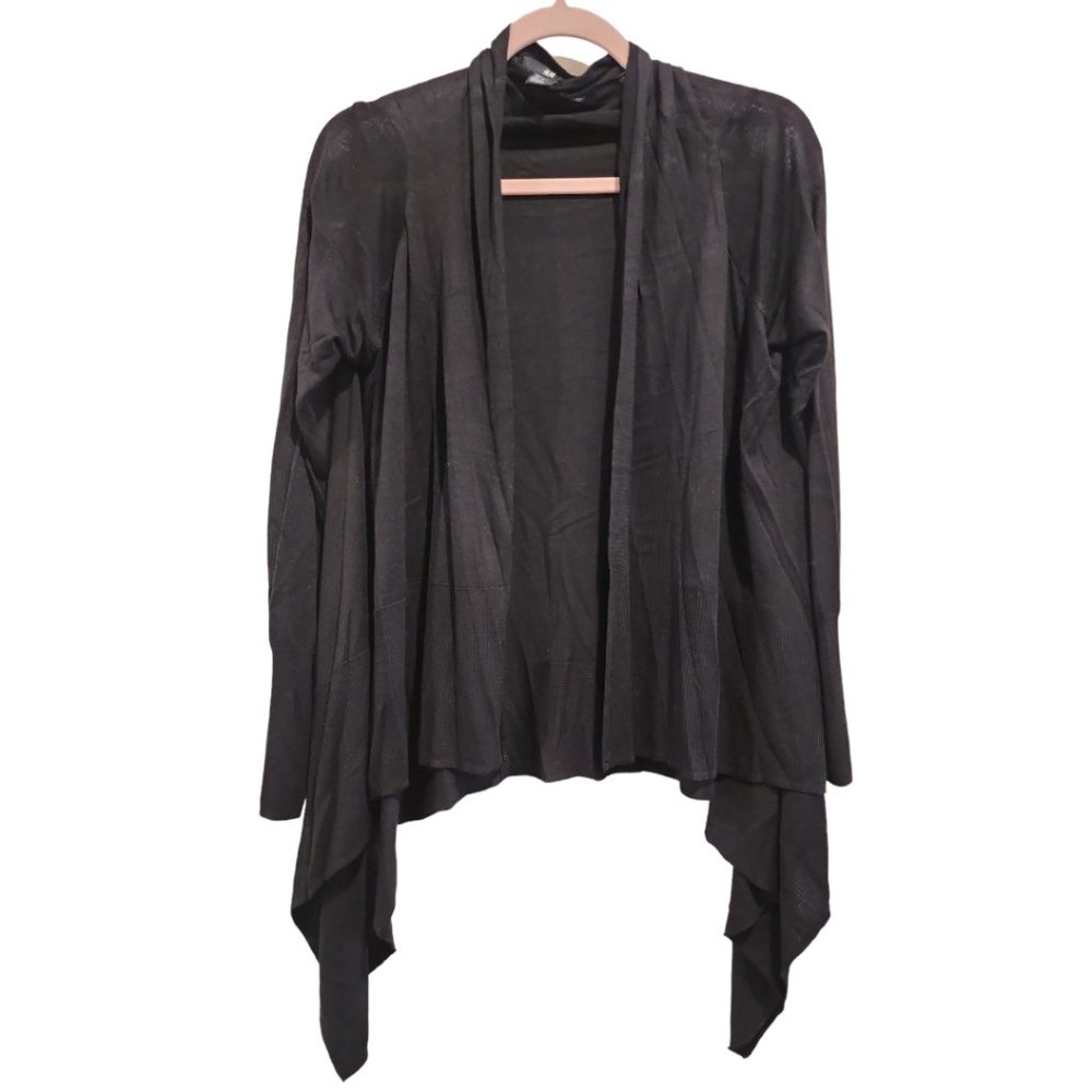 Black light weight cardigan with cascading draped front